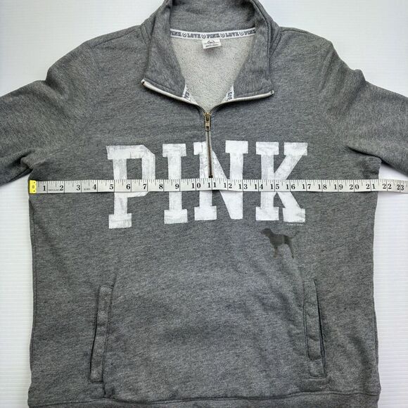 Victoria Secret Pink Light Grey Quarter Zip Sweatshirt Size Medium - Picture 8 of 10